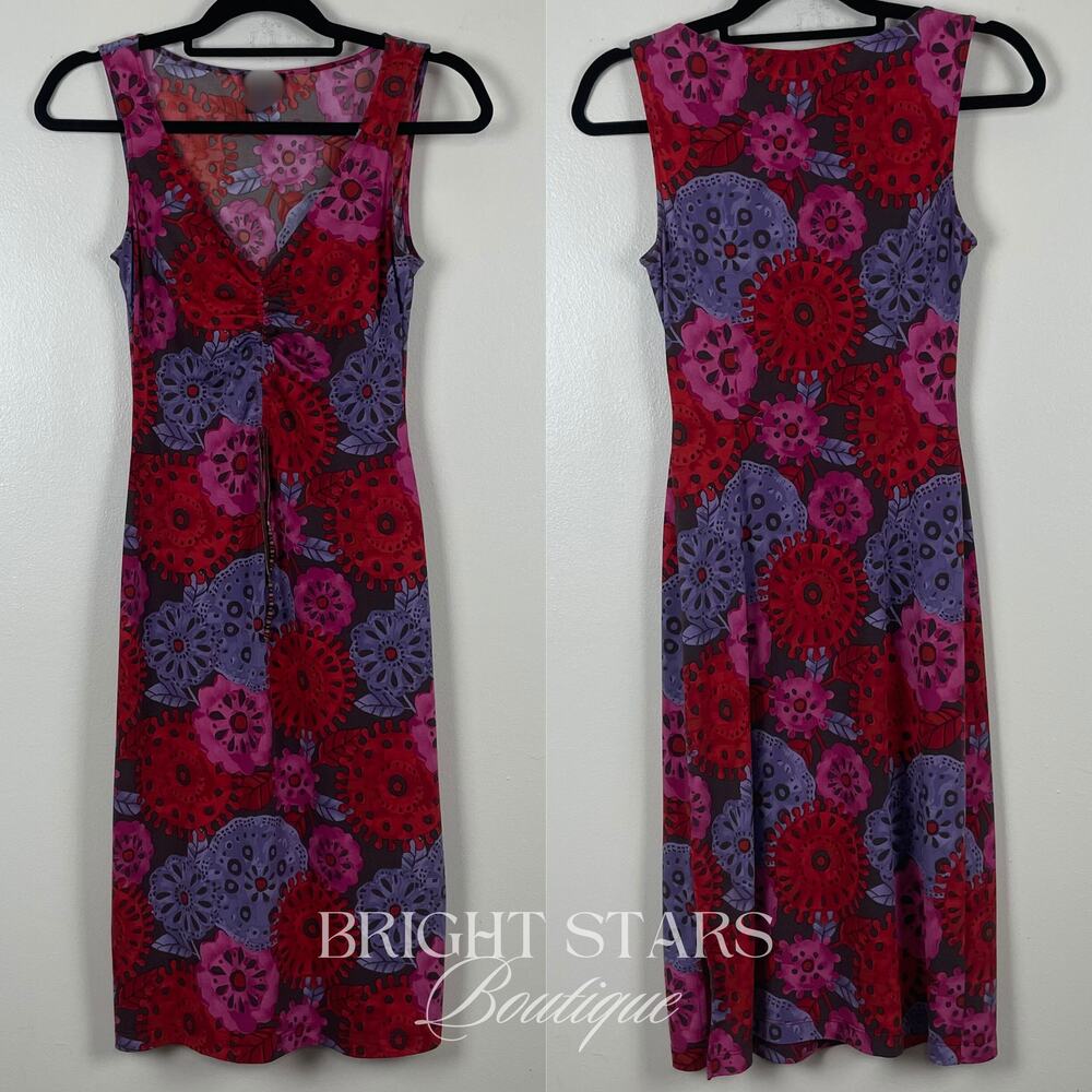 Rare Vintage Sleeveless Patterned Dress ASO Monica Geller Friends Y2K Pink Red - Picture 3 of 6